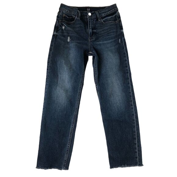 GAP Denim Women’s Cheeky Straight Jeans Medium Indigo Blue Raw Hem Tag Size 2/26 - Picture 1 of 16